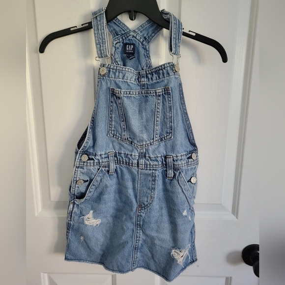 GAP Kids Girls Denim Distressed Skirt Overalls Size Medium - Picture 1 of 4